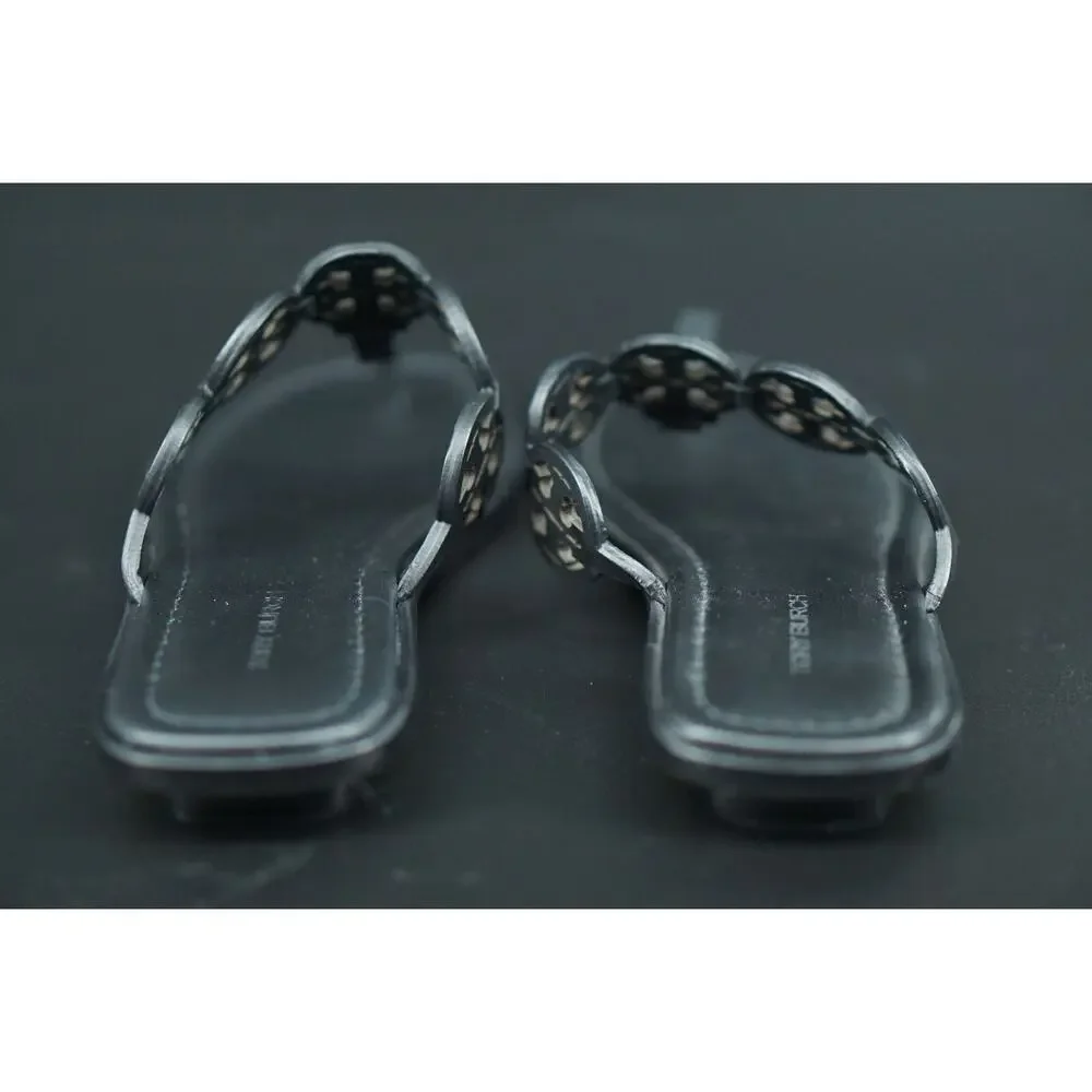 Tory Burch Miller Tiny Black Leather Thong Sandals SZ 7.5 $235 Logo Flip Flop